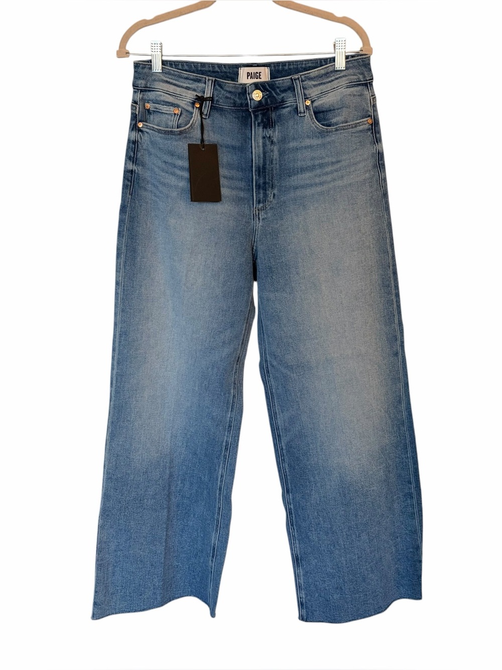 PAIGE Anessa Petite Wide Leg High waisted 28” Washed Blue Jean sz 31